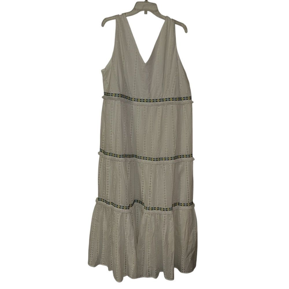 Roaman's White,navy Blue, Dark Blue And Yellow Sleeveless V-Neck Maxi Sundress.